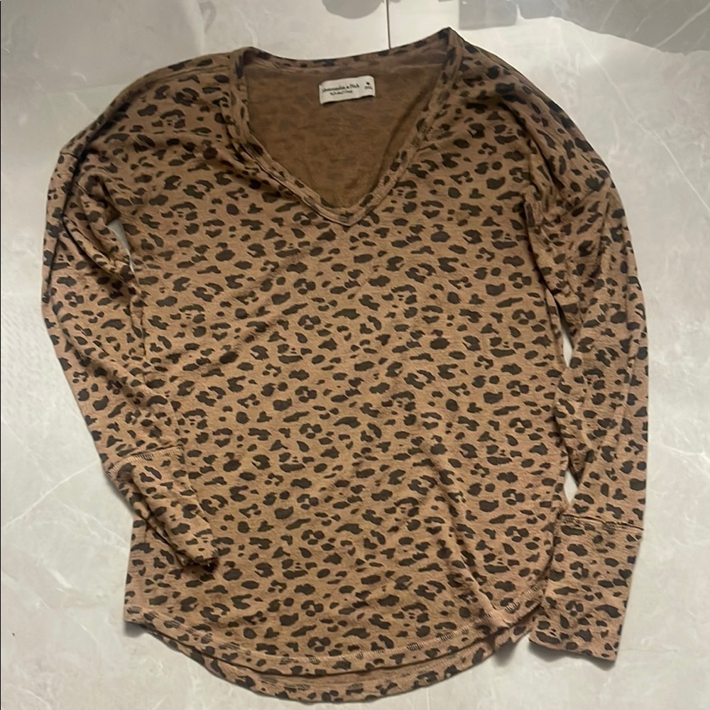 Abercrombie & Fitch Brown Fitted Long Sleeve Blouse